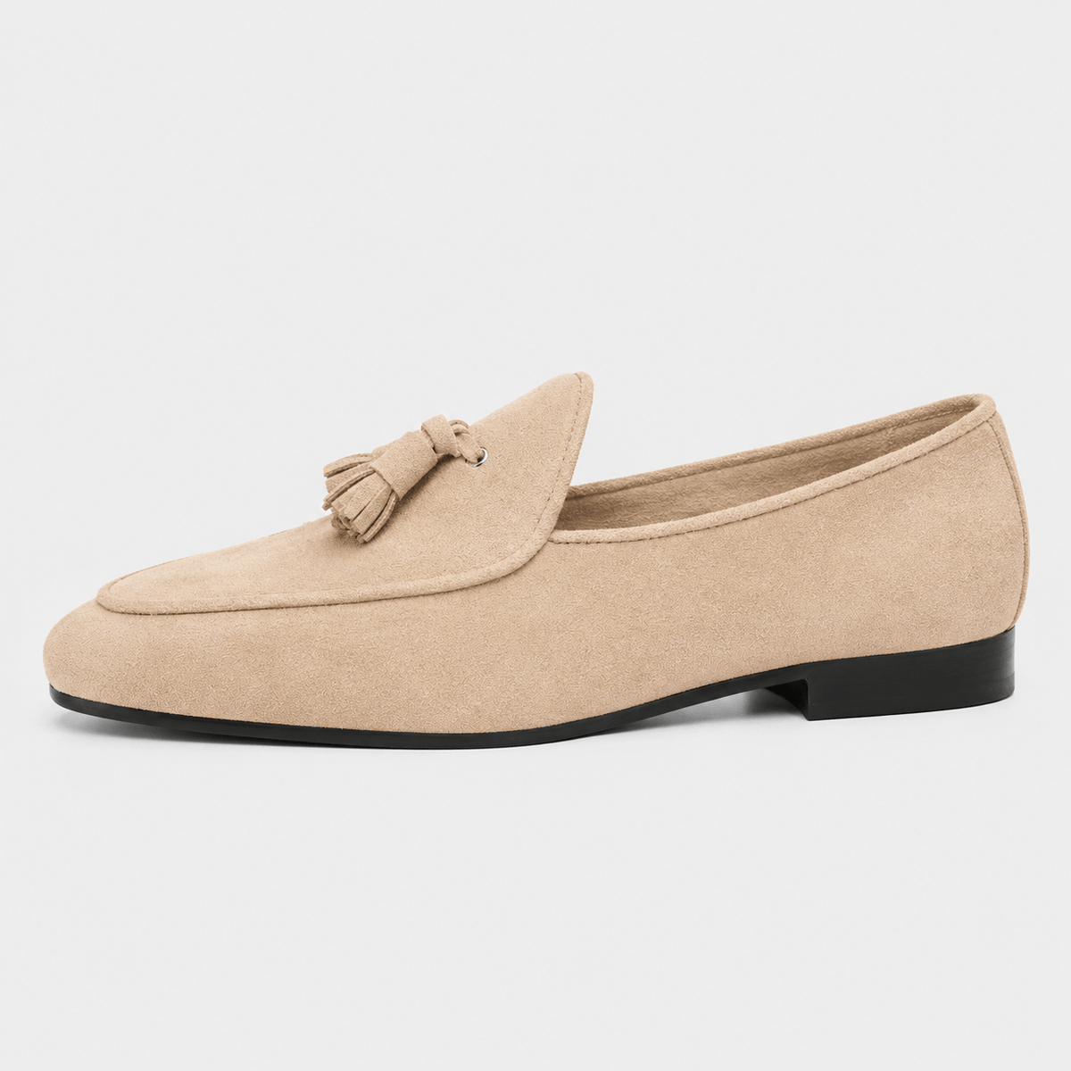 Ma boutique Womens Beige Suede Tassel Loafers – Casual Slip-On Smoking Shoes