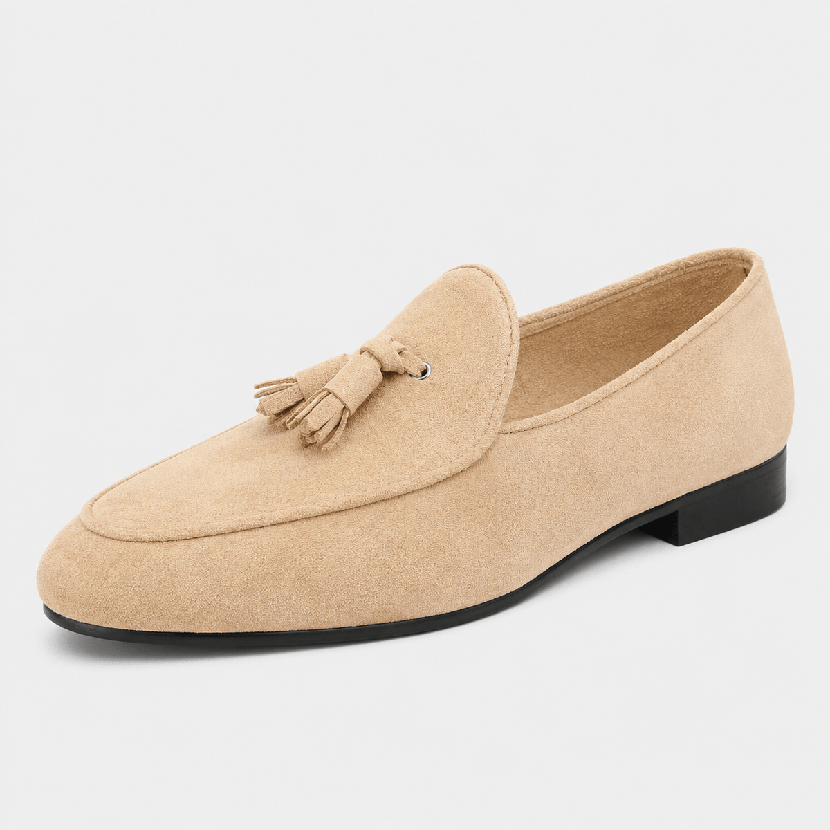 Ma boutique Womens Beige Suede Tassel Loafers – Casual Slip-On Smoking Shoes