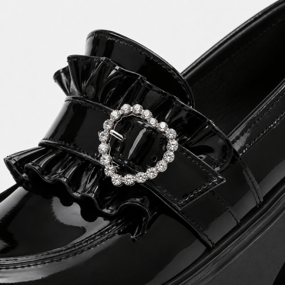 Ma boutique Womens Black Platform Loafers – Heart Buckle High Heel Leather Waterproof Shoes