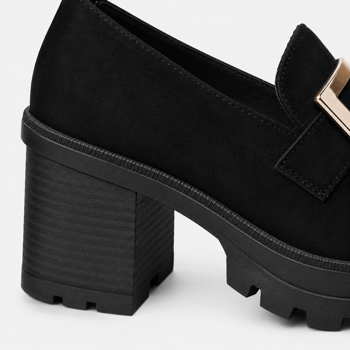 Ma boutique Womens Black Thick Sole Vintage Loafers – Cross Buckle Striped Flat Natural Rubber Sole Shoes