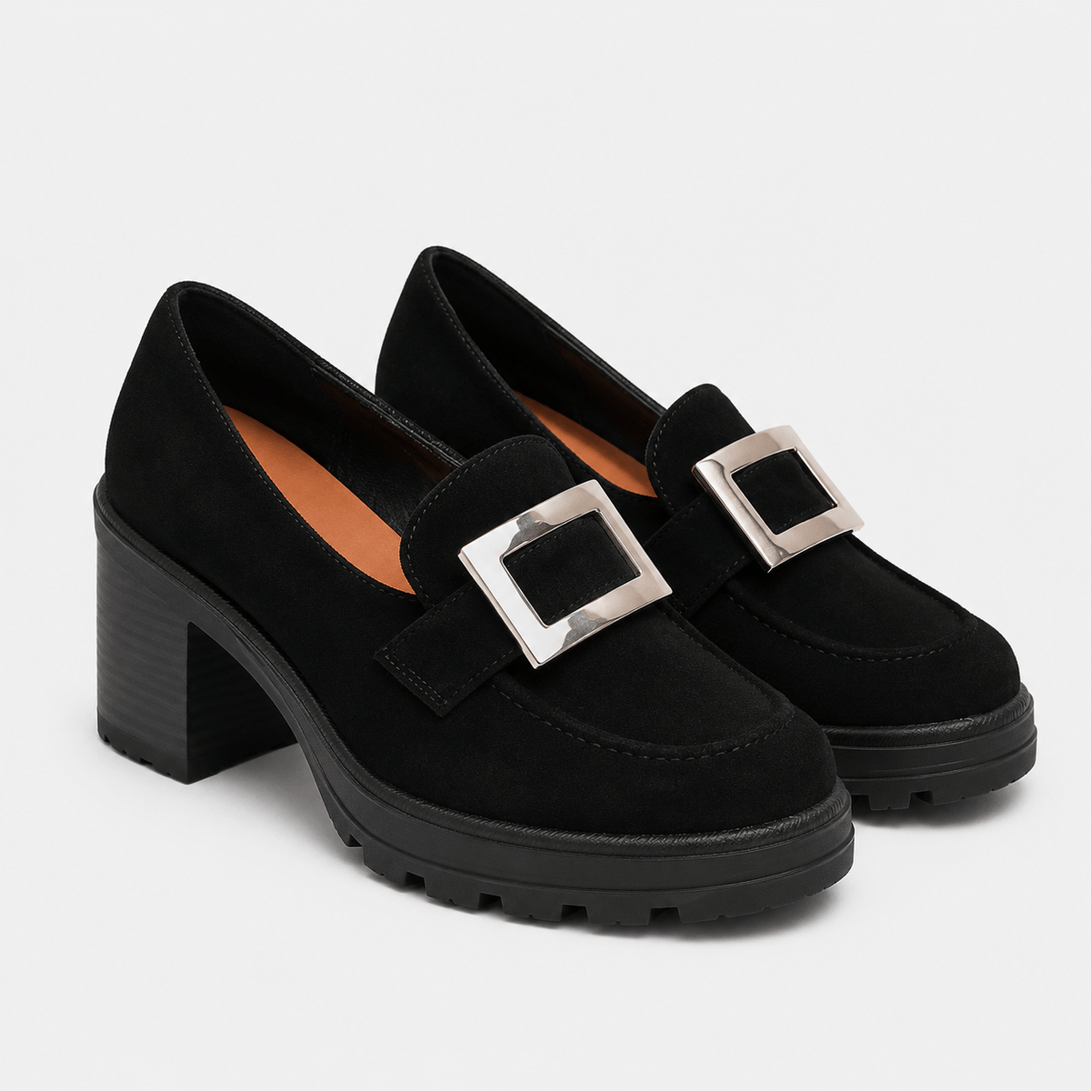 Ma boutique Womens Black Thick Sole Vintage Loafers – Cross Buckle Striped Flat Natural Rubber Sole Shoes