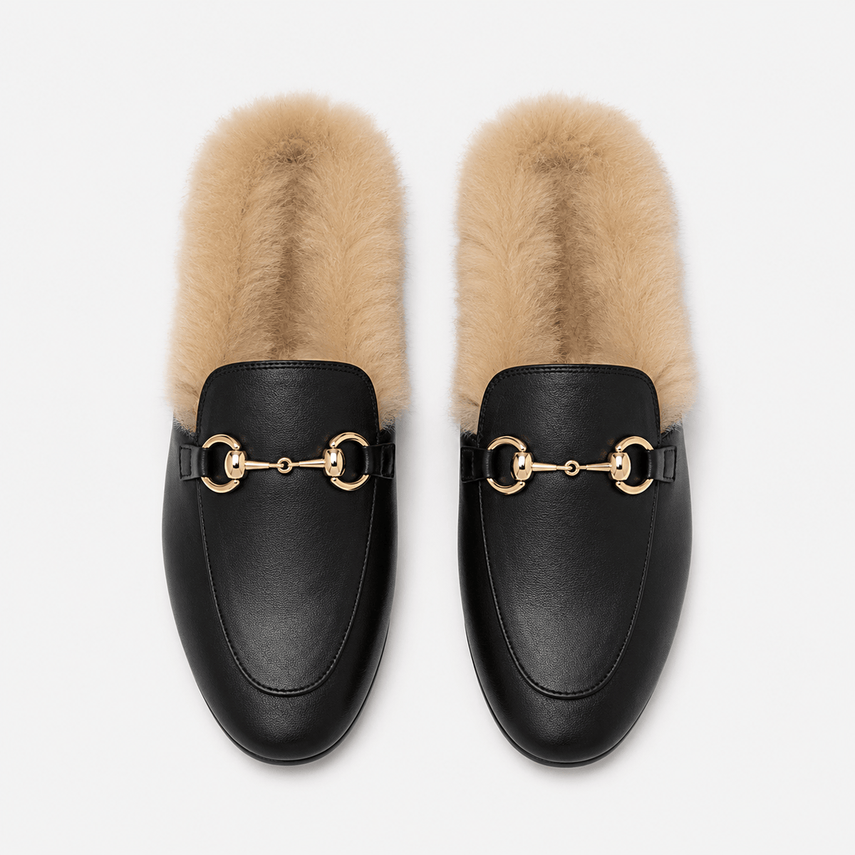 Ma boutique Womens Black Velvet Fur-Lined Loafers – Warm Plush Flat Casual Winter Shoes