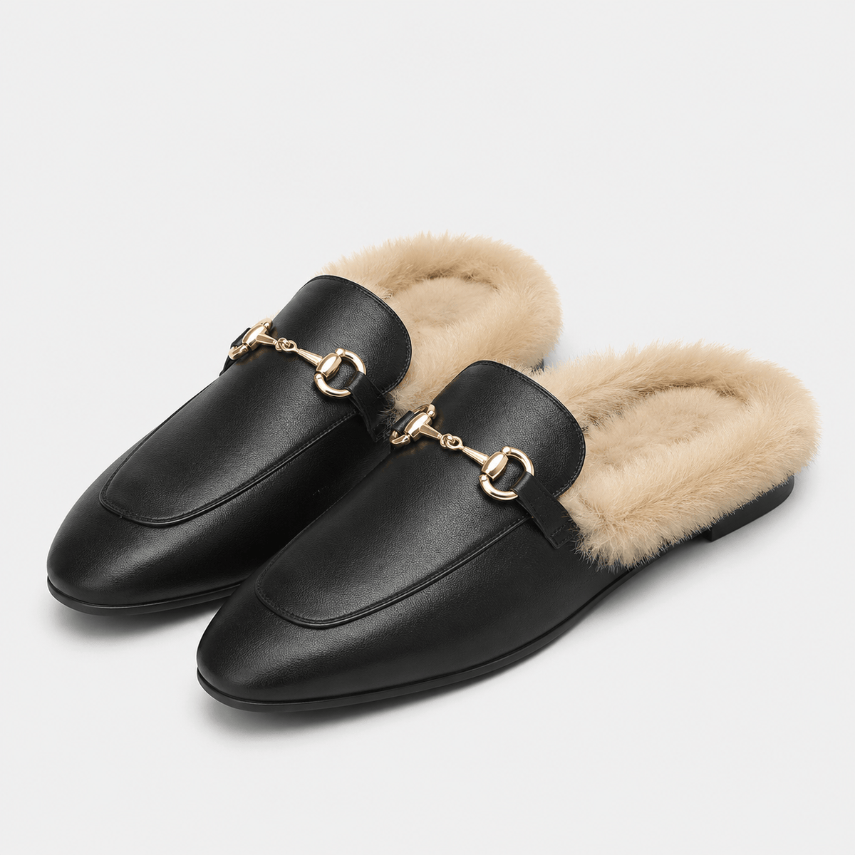 Ma boutique Womens Black Velvet Fur-Lined Loafers – Warm Plush Flat Casual Winter Shoes