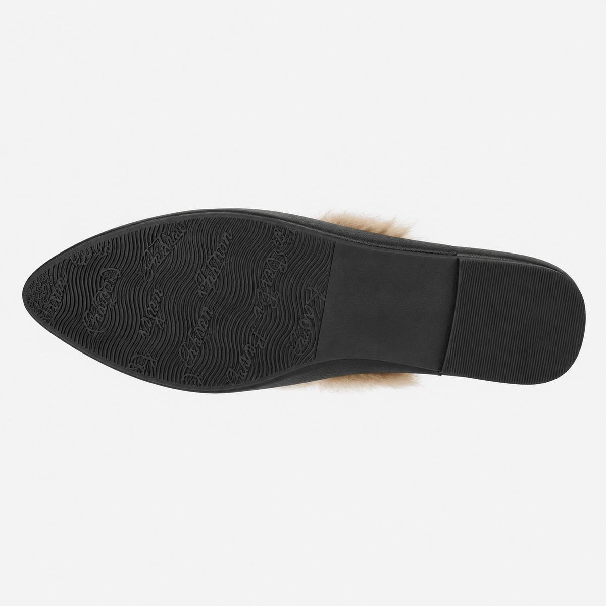 Ma boutique Womens Black Velvet Fur-Lined Loafers – Warm Plush Flat Casual Winter Shoes
