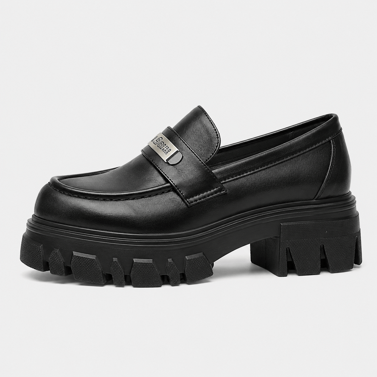 Ma boutique Womens Black Vintage Chunky Loafers – Genuine Leather Platform Height Increasing Shoes