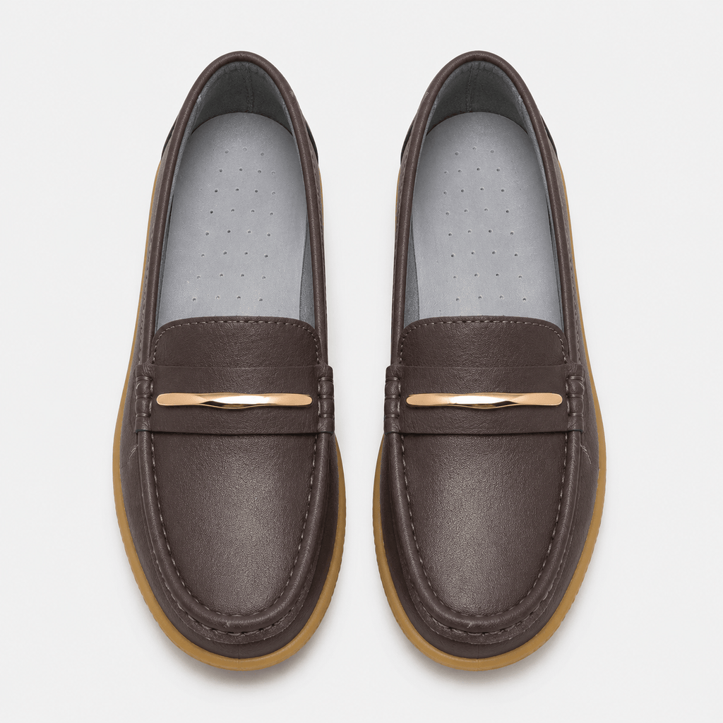 Ma boutique Womens Brown Genuine Leather Loafers – Black Comfortable Slip-On Flat Shoes for Spring & Autumn