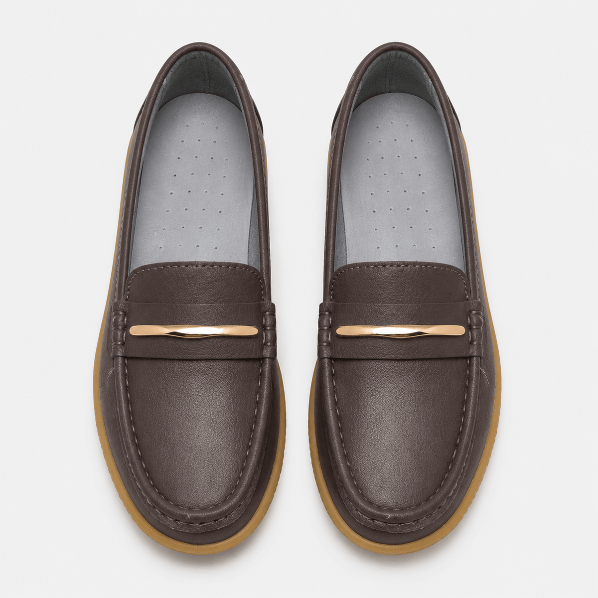 Ma boutique Womens Brown Genuine Leather Loafers – Black Comfortable Slip-On Flat Shoes for Spring & Autumn