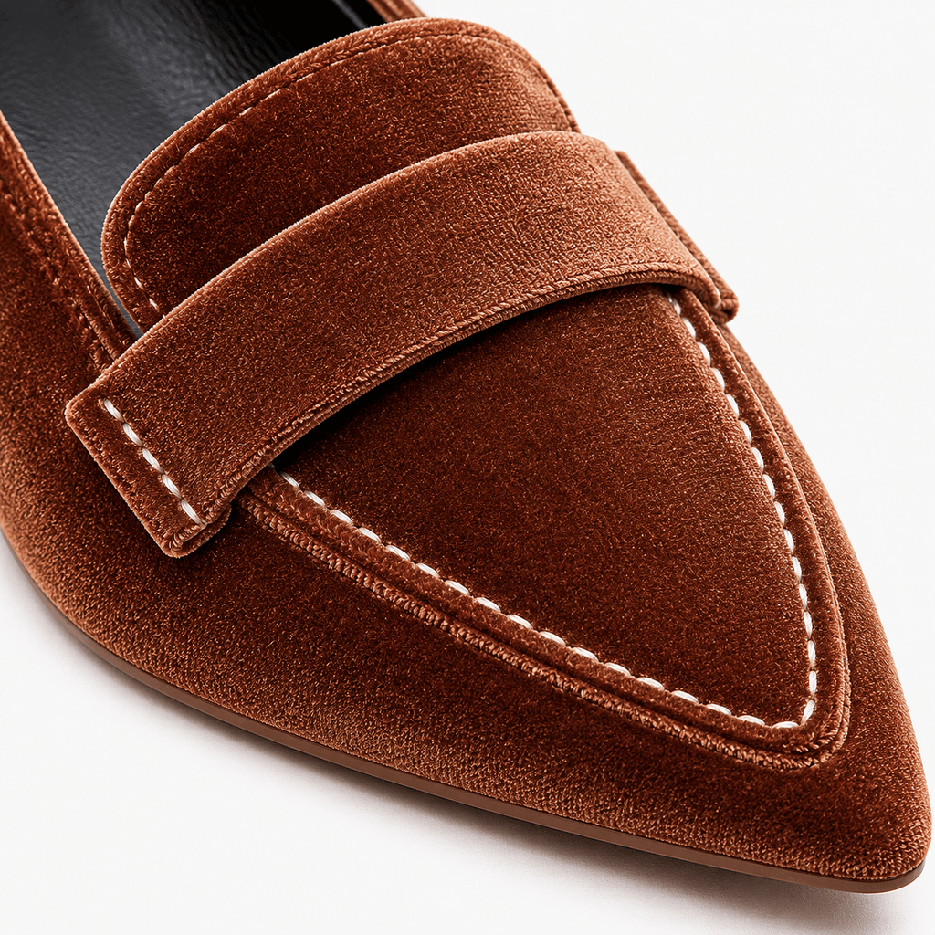 Ma boutique Womens Brown Luxury Velvet Loafers – Pointed Toe Purple Flat Ballet Casual Shoes