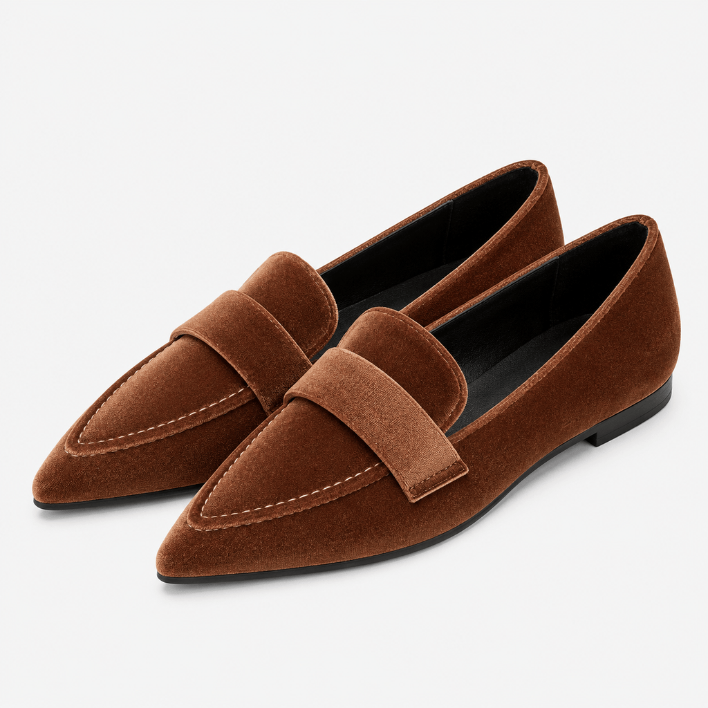 Ma boutique Womens Brown Luxury Velvet Loafers – Pointed Toe Purple Flat Ballet Casual Shoes