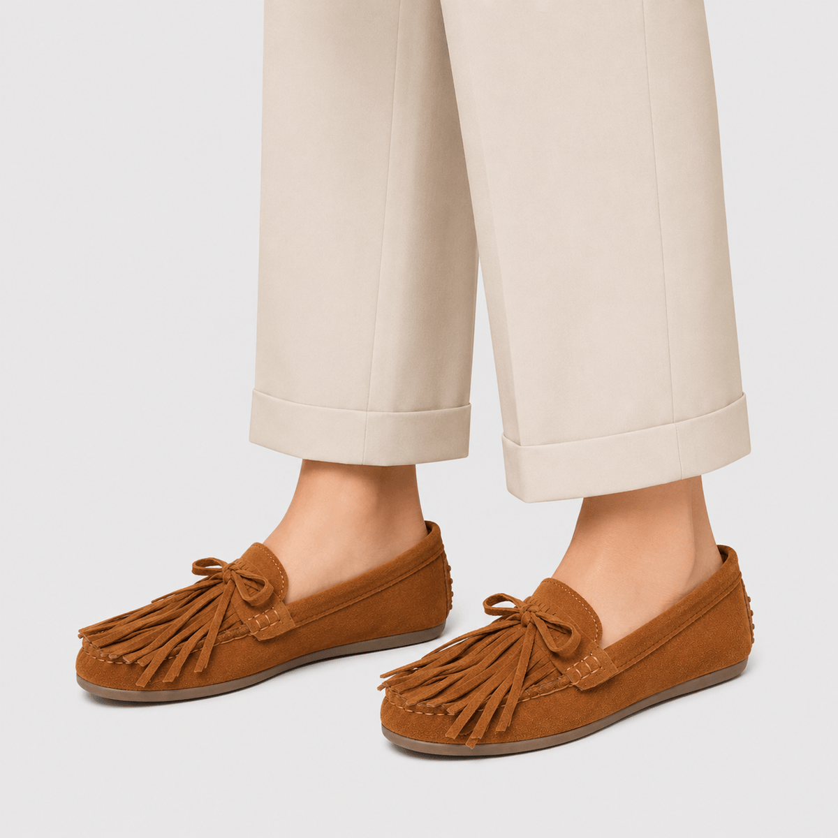 Ma boutique Womens Brown Suede Tassel Loafers – Retro Bohemian Style Flat Slip-On Bean Shoes