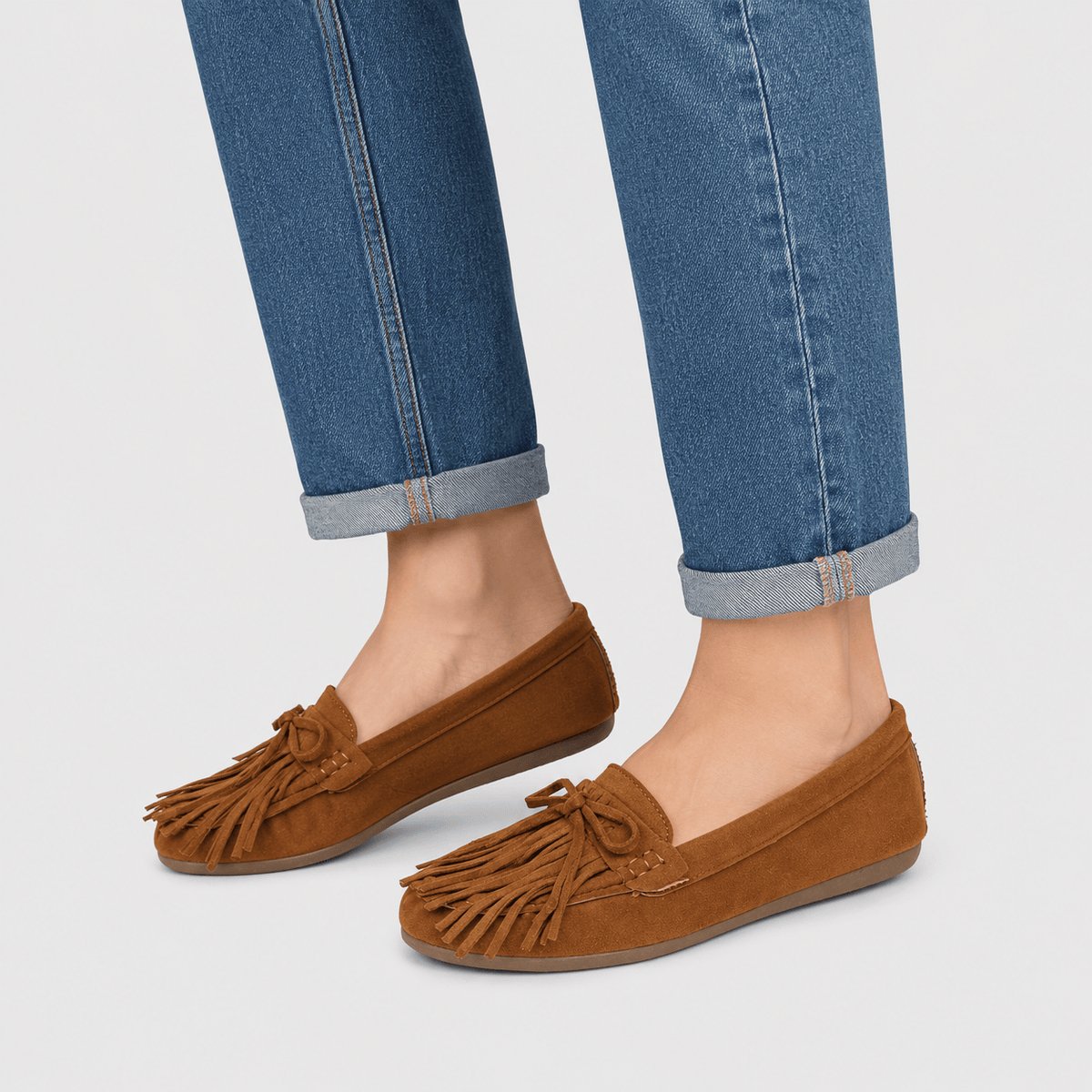 Ma boutique Womens Brown Suede Tassel Loafers – Retro Bohemian Style Flat Slip-On Bean Shoes