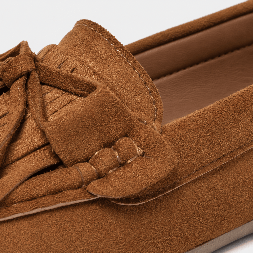 Ma boutique Womens Brown Suede Tassel Loafers – Retro Bohemian Style Flat Slip-On Bean Shoes