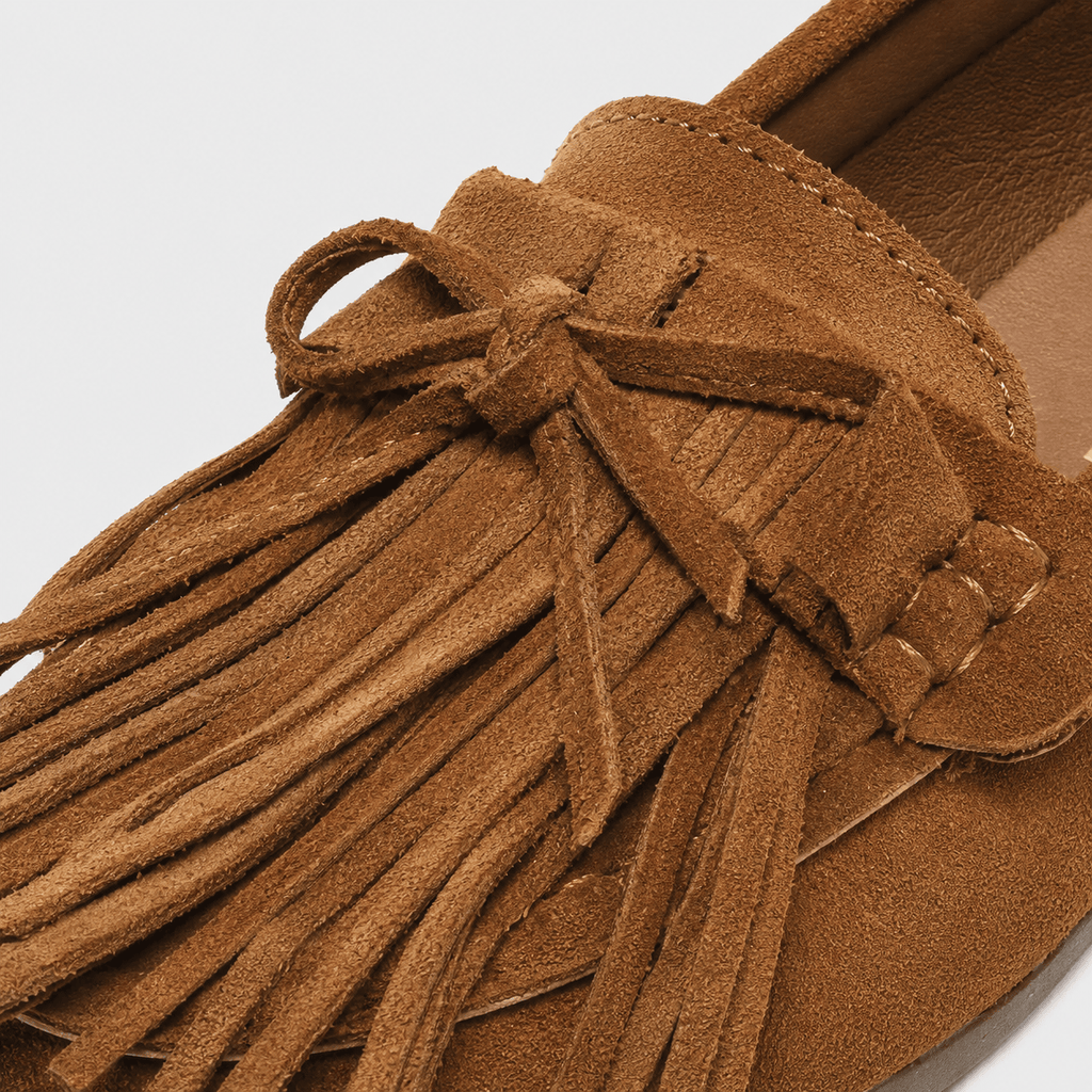 Ma boutique Womens Brown Suede Tassel Loafers – Retro Bohemian Style Flat Slip-On Bean Shoes