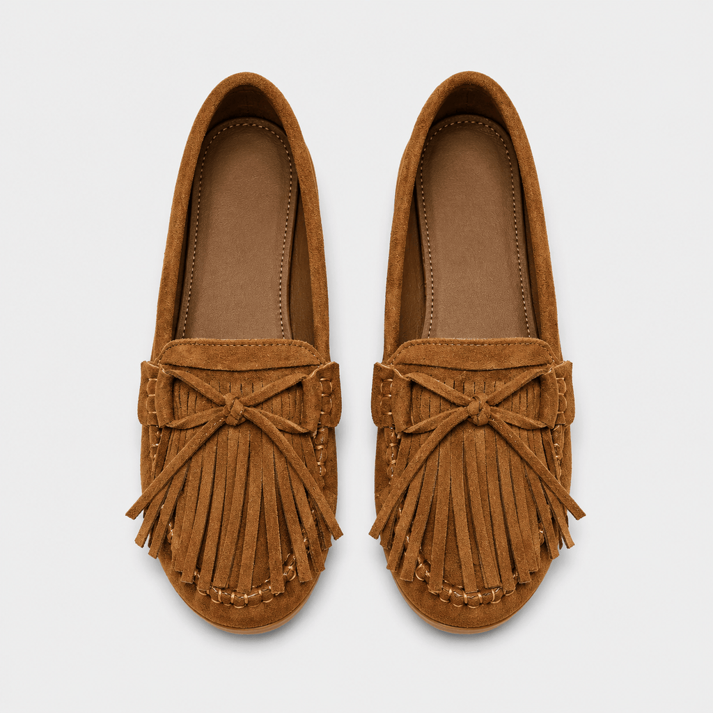 Ma boutique Womens Brown Suede Tassel Loafers – Retro Bohemian Style Flat Slip-On Bean Shoes