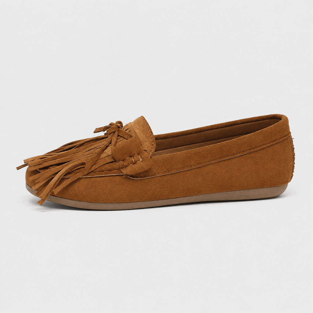 Ma boutique Womens Brown Suede Tassel Loafers – Retro Bohemian Style Flat Slip-On Bean Shoes