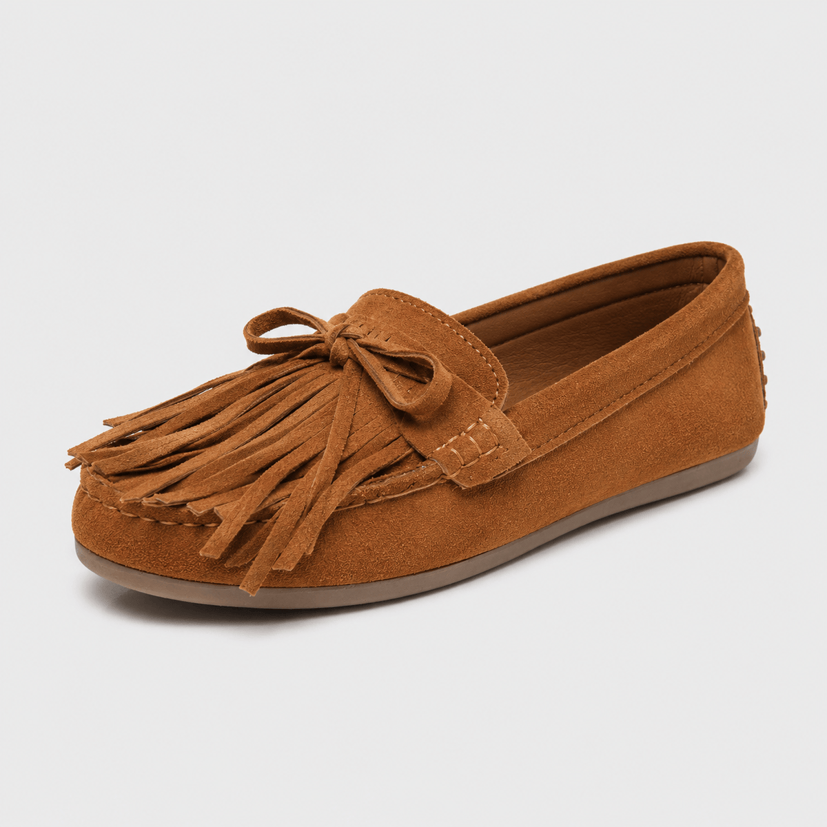 Ma boutique Womens Brown Suede Tassel Loafers – Retro Bohemian Style Flat Slip-On Bean Shoes